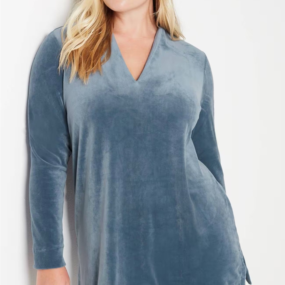 NWT Pure Jill J. Jill Velour Velvet Tunic V Neck Top Provincial Blue XL
